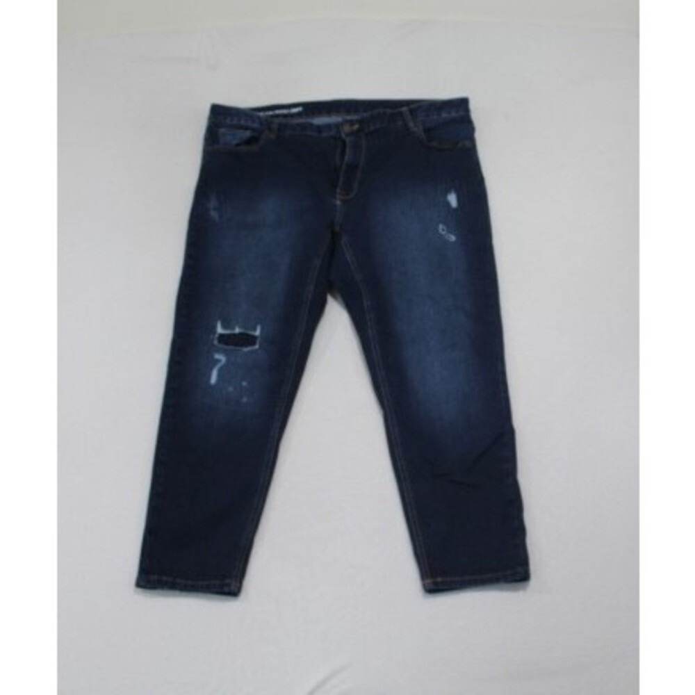 Avenue Denim Girlfriend Capri Jeans Women 20PT Blue Excellent Distressed Stretch